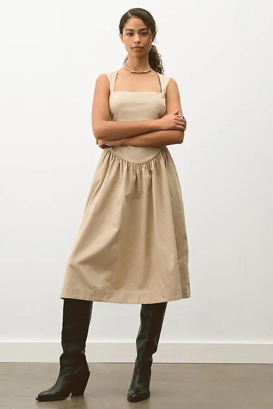 Anthropologie Maeve Sleeveless Drop Basque Waist Midi Dress Size Medium Parisian